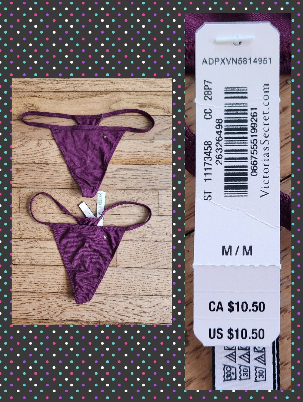 2 Pairs of Victoria's Secret V-String Thong Panties Size Medium